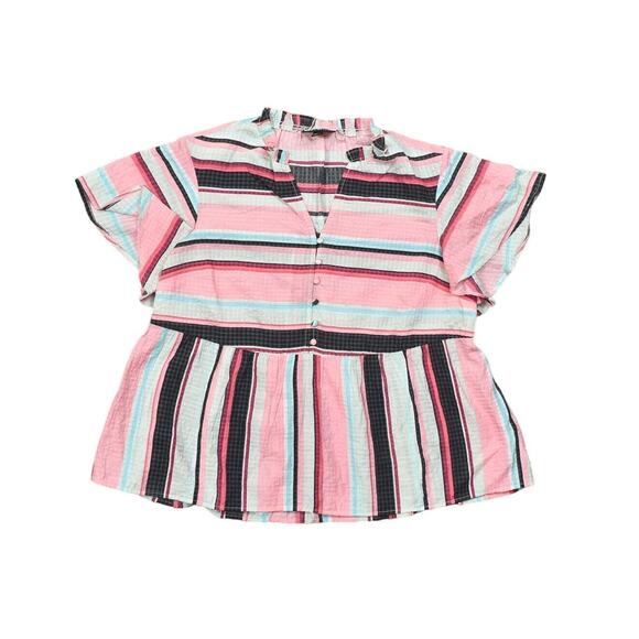 Lane Bryant Size 16 Plus Multicolor Rayon Blouse Short Sleeve Striped - Picture 1 of 7